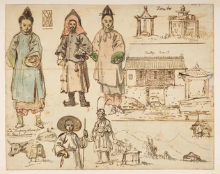 Figuuritutkimuksia ja rakennuksia, mukaan lukien "Haudat", "Silta 15. marraskuuta" ja "Aviomiesten makuupaikat". Albumista, jossa on 372 piirustusta maisemista, rannikoista, pukuista ja arjesta, jotka on tehty Lord Macartneyn Kiinan keisarin suurlähetystön