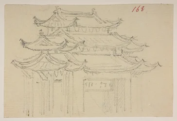 f.63 168 Temppelit.  , albumista, jossa on 372 piirustusta maisemista, rannikoista, pukuista ja arjesta, jotka on tehty Lord Macartneyn Kiinan keisarin suurlähetystön aikana vuosina 1792–1794 (kynä ja akvarelli paperille)