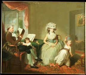 Ryhmäkuva herra ja rouva Haywardista lastensa Mathildan ja Georgen kanssa, n. 1789