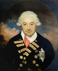 Muotokuva kontra-amiraali Sir John Jervisistä (1735-1823), Saint Vincentin ensimmäisestä jaarlista, jolla on kylpylän ritarikunnan nauha. Hän komentaa Britannian laivastoa Välimerellä vuosina 1795 ja 1797, Horatio Nelsonin (1758-1805) rinnalla, hän pysäytt