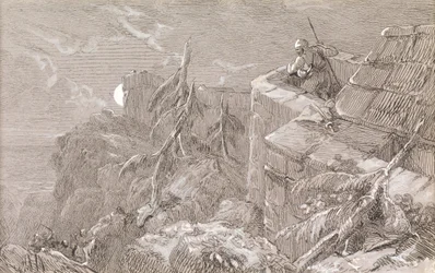 Castling the Castle (kynä ja muste vartalovärillä)