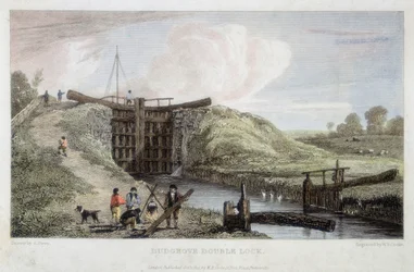 Dudgroven kaksoislukko Lechladen, Thamesin ja Severnin kanavan yläpuolella, 1814