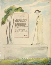 Paimen lukee epitafia, Elegiasta Kirkkopihalla kirjoitetusta Thomas Grayn runoista, julkaistu 1797-1798 (akvarelli ja musta muste paperille)