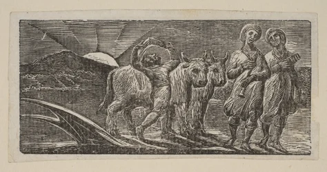 Poika palaa iloisena, aura ja härkä, Thorntons Pastorals of Vergilistä, 1821.