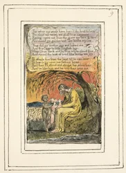 P.124-1950.pt9 Pieni musta poika (jatkoa): levy 9 teoksesta Songs of Innocence and of Experience (kopio R) n.1802-08 (etsaus, tussi ja akvarelli).