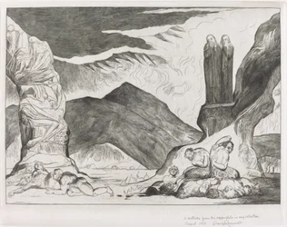 Väärentäjien ympyrä: Dante ja Virgil peittävät nenänsä hajun takia, 1827.