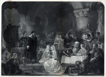 John Knox jakaa ensimmäistä protestanttista ehtoollista, pub. 1849