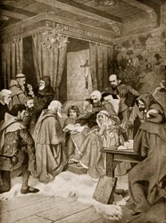 Robert Bruce myöntämässä peruskirjaa, 1329, kuvitus teoksesta 