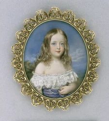 Caroline Holland, n. 1840 (akvarelli norsunluun, kullattu, sametti, silkki & lasi)
