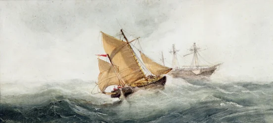 Lähestymme hylkyä, 1837 (wc ja guassi paperille)