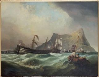 Neptunus, voiton hinaaminen Gibraltarin satamaan Trafalgarin taistelun jälkeen