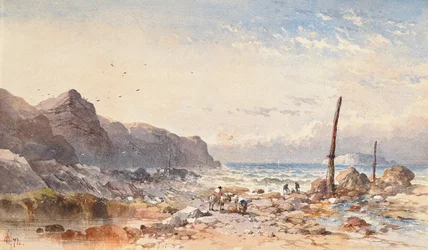 Tuulinen päivä kalastajien kanssa rannikolla, 1874