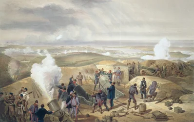 A Hot Day in the Batteries, lautanen "The Seat of War in the East" -pubista. Paul und Dominic Colnaghi und Co., 1856