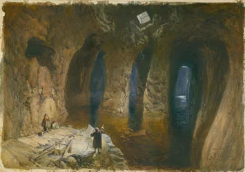 Bahr el Khabeer eli Suuri meri Kallioon hakattu vesisäiliö Salomonin temppelin alla, 1870 (wc ja kynä paperille)