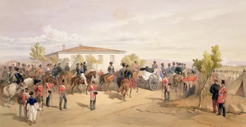 Lord Raglanin hautauskorteesi lähtee päämajasta, levy "The Seat of War idässä", pubi. Paul und Dominic Colnaghi und Co., 1856