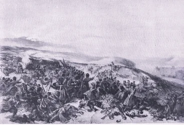 Vartijoiden toinen panos, kun he ottivat takaisin kaksi patteria Inkermanin taistelussa, esimerkki brittiläisistä taisteluista maalla ja merellä, 1915