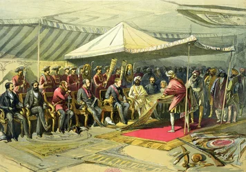 Varakuninkaan paluuvierailu Cashmere-maharajalle, 1863 (chromolitho)
