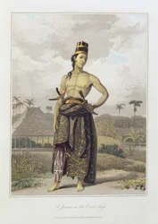 Javan in Court Dress, pl. 6 Thomas Stamford Bingley Rafflesin (1781-1826) pubin "The History of Java" osasta I. 1817 (värillinen akvatinta)