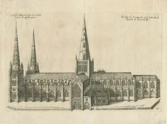Lichfieldin katedraali - Etelänäkymä: kuparilevykaiverrus, nd [?1700-luvun puoliväli]