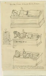Tamworthin kirkko - Haudat: mustemerkintä ja [?1600-luku] (piirustus)