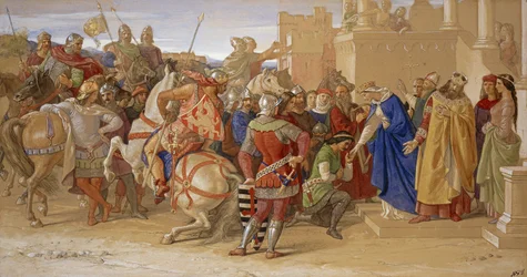 Pyöreän pöydän ritarit lähdössä Graalin etsintään, 1849