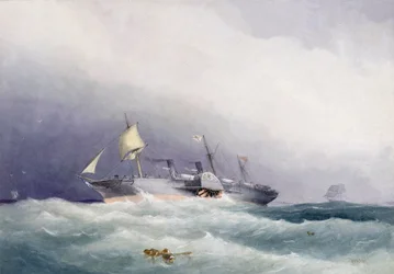 Royal Mailin höyrylaiva "Atrato", jonka Caird  Co rakensi metallista Greenockissa Englannissa vuonna 1853. Maalaus 1864, William Frederick Mitchellin (1845-1914) akvarelli.