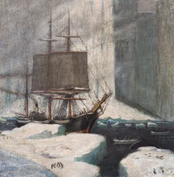 Jäähän kiinnitetty valaanpyyntialus