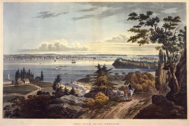New York Weehawkista [Weehawkenista], kaiverrettu John Hillin toimesta, päiväämätön (akvatintta).