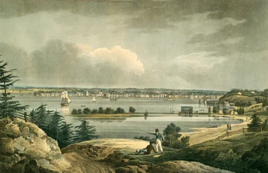 New York Heightsista lähellä Brooklynia, pubista. 1828 (käsinvärinen kaiverrus)