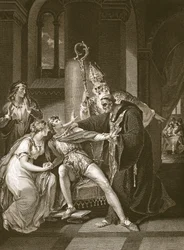 Edwy ja Elgiva, kaiverrettu Isaac Taylorin toimesta, kuvitus David Humen teoksesta "The History of England", julkaissut R. Bowyer, Lontoo 1812.
