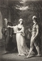 Olivian puutarha, näytös IV, kohtaus III, kirjasta "Twelfth Night, Or What You Will", The Boydell Shakespeare Gallery, julkaistu 1800-luvun lopulla.
