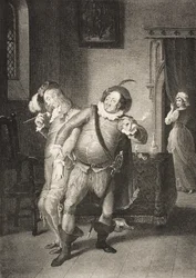 Olivian talo, näytös II, kohtaus III, kirjasta "Twelfth Night, Or What You Will", The Boydell Shakespeare Gallery, julkaistu 1800-luvun lopulla.