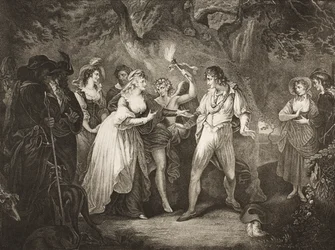Metsä, V näytös, kohtaus IV, "Kuten haluatte", The Boydell Shakespeare Gallery, julkaistu 1800-luvun lopulla.