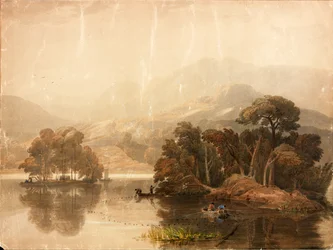 Keswick Lake (vartaloväri ja akvarelli paperille (liimattu kortille))