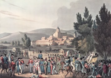 Vittorian taistelu, 1813, Bringing in the Prisoners, kaivertanut I. Clarke, akvatintoinut M. DuBourg (akvatinta)