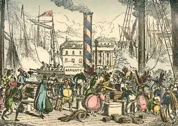 Margate Steam Packetin kyytiin pääsy London Bridges Wharfissa, 1838