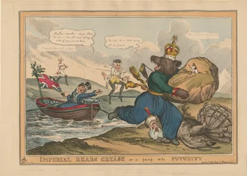 Imperial Bears Grease Kreikka tai kurkistus tulevaisuuteen. Karikatyyri Venäjän ja Turkin sodasta, 1828.