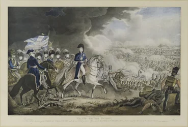 ”Britannian kansakunnalle”, Wellingtonin herttua ja Waterloon taistelun huomattavimmat upseerit, 18. kesäkuuta 1815, akvatinta tekijöinä W. T. Fry ja T. Sutherland, julkaisija J. Jenkins, Lontoo, 18