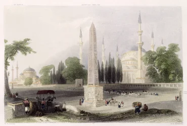 Egyptiläinen obeliski Atmeidanissa eli hippodromissa Istanbulissa, kaiverrettu G.K. Richardson, n. 1850 (akvatinta)