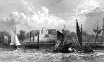 Belmontin linna, lähellä Grays Thurrockia, Essex, kaiverrus Henry Wallis, 1832