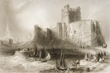 Carrickfergusin linna, Antrimin kreivikunta, Pohjois-Irlanti, George Virtuen "Scenery and Antiquities of Ireland", 1860-luku