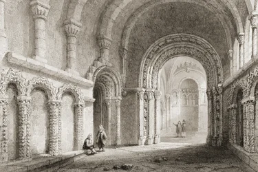 Cormacin kappeli (rakennettu 1127-34), Cashelin kallio, Tipperaryn kreivikunta, Irlanti, George Virtuen teoksesta "Scenery and Antiquities of Ireland", 1860-luku