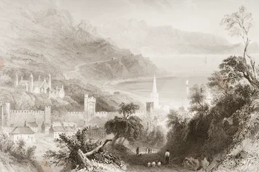Glenarm, Antrimin kreivikunta, Pohjois-Irlanti, George Virtuen teoksesta "Scenery and Antiquities of Ireland", 1860-luku