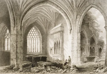 Holycross Abbeyn sisustus, Tipperaryn kreivikunta, Irlanti, George Virtuen "Scenery and Antiquities of Ireland", 1860-luku
