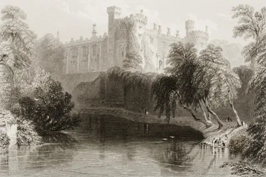Kilkennyn linna, Kilkennyn kreivikunta, Irlanti, George Virtuen teoksesta "Scenery and Antiquities of Ireland", 1860-luku
