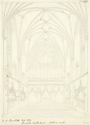 Lady Chapel of Bristolin katedraali itään katsova (kynä ja akvarelli paperilla)