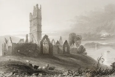 Moyne Abbey, Mayon kreivikunta, Irlanti, George Virtuen teoksesta "Scenery and Antiquities of Ireland", 1860-luku