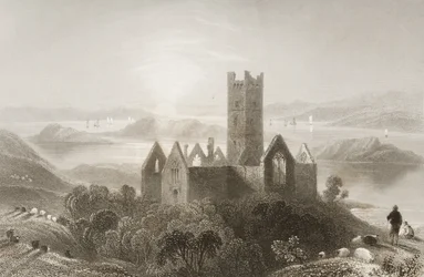 Roserk Abbey, Mayon kreivikunta, Irlanti, George Virtuen teoksesta "Scenery and Antiquities of Ireland", 1860-luku