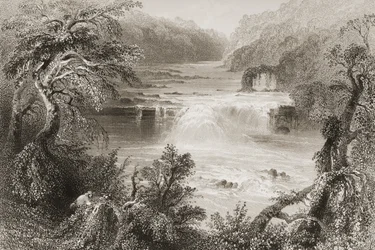 Lohihyppy Leixlipissä, Kildaren kreivikunnassa, George Virtuen "Scenery and Antiquities of Ireland", 1860-luku