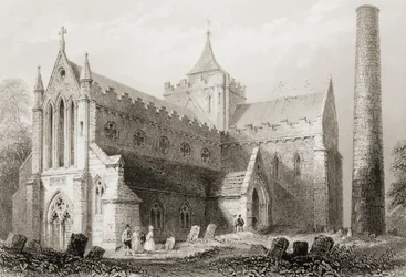 St. Canicen katedraali, Kilkenny, Kilkennyn kreivikunta, Irlanti, George Virtuen teoksesta "Scenery and Antiquities of Ireland", 1860-luku